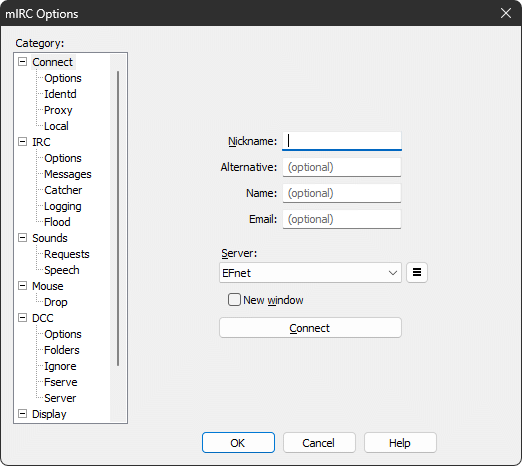 mIRC Connect Window