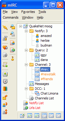 mIRC connected to the QuakeNet network, one of the most popular IRC networks