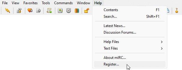 mIRC menubar and Help menu